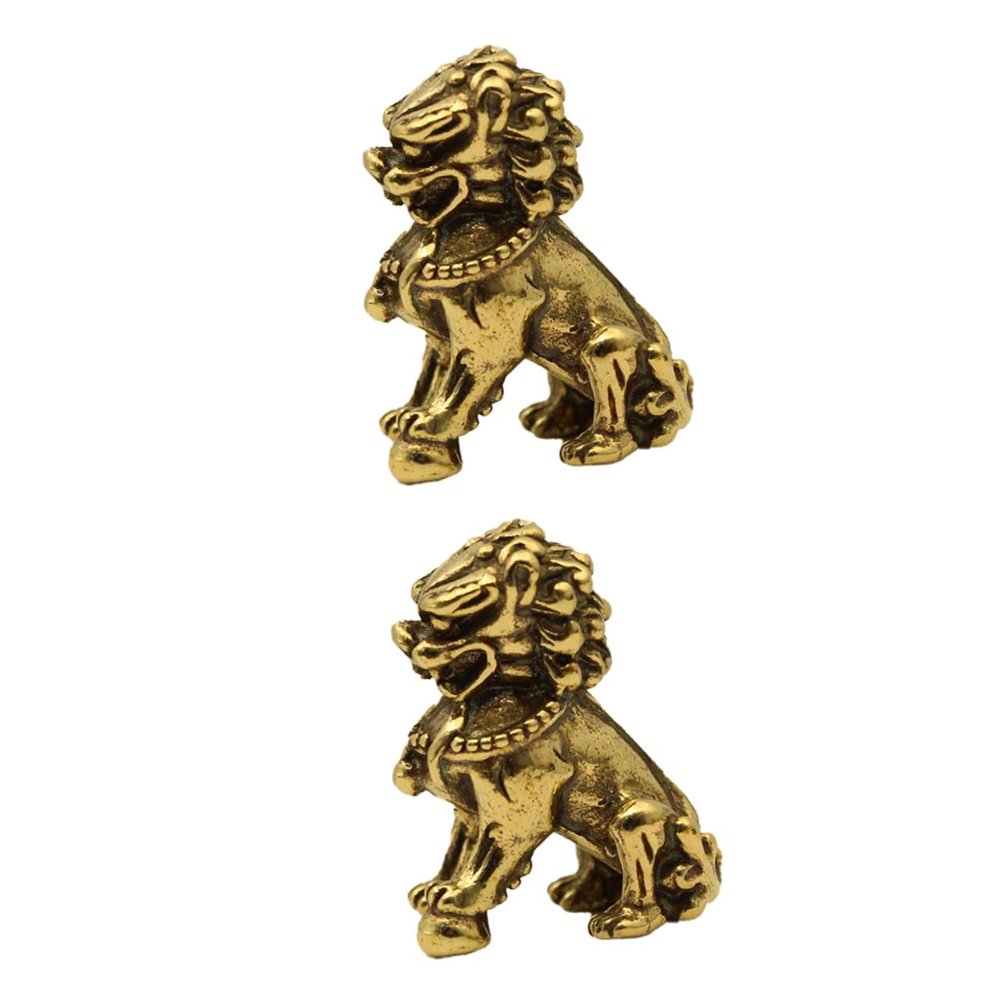 Abaodam 2pcs Brass Feng Shui Lion Statues for Home Decor Miniature Lion Ornaments Brass Material Stylish Desktop Decoration for Prosperity and Luck