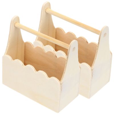 EXCEART 2pcs Wooden Unfinished Handheld Flower Craft Storage for Wedding Favors Party Supplies and Home Decor Natural Texture Easy Flowers and Treats