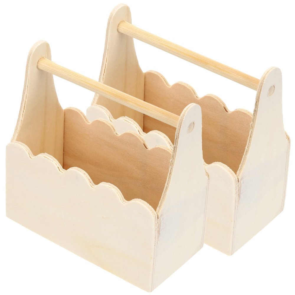 EXCEART 2pcs Wooden Unfinished Handheld Flower Craft Storage for Wedding Favors Party Supplies and Home Decor Natural Texture Easy Flowers and Treats