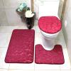 Pebbled Stone Toilet Three-Piece Set Bathroom Absorbent Non-Slip Carpet Floor mat 50 * 80+U50*40+38*43 Burgundy view 1