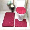 Pebbled Stone Toilet Three-Piece Set Bathroom Absorbent Non-Slip Carpet Floor mat 50 * 80+U50*40+38*43 Burgundy view 2