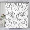 Funny Abstract Shower Curtain, Black and White Boobs Nude Women Female Body Hilarious Art Fabric Shower Curtains Set Accessories,Boho Simple Minimalist Line Female ShowerCurtain with Hooks, 70X75IN view 1