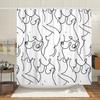Funny Abstract Shower Curtain, Black and White Boobs Nude Women Female Body Hilarious Art Fabric Shower Curtains Set Accessories,Boho Simple Minimalist Line Female ShowerCurtain with Hooks, 70X75IN view 3