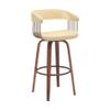 Armen Living Topanga 26" Seat Height Mid Century Modern Swivel Walnut Wood Bar Stool for Kitchen Island Counter in Cream Faux Leather with Golden Bronze Metal view 1