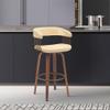 Armen Living Topanga 26" Seat Height Mid Century Modern Swivel Walnut Wood Bar Stool for Kitchen Island Counter in Cream Faux Leather with Golden Bronze Metal view 2