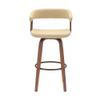 Armen Living Topanga 26" Seat Height Mid Century Modern Swivel Walnut Wood Bar Stool for Kitchen Island Counter in Cream Faux Leather with Golden Bronze Metal view 4