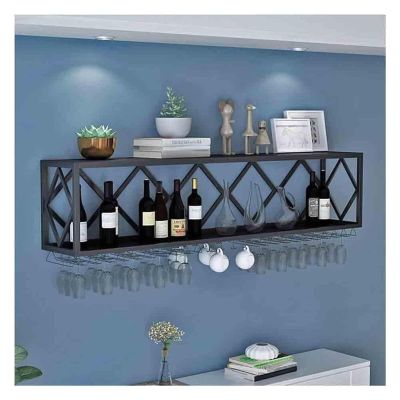 PHLEPS Bar Unit Floating Shelves, Wall-Mounted Wine Racks Inverted Wine Glass Rack Multifunctional Iron Bottle Holder Simple Hanging Goblet Rack for Home, Bar, Cafe, Kitchen, Wine Cellar Etc. (Color