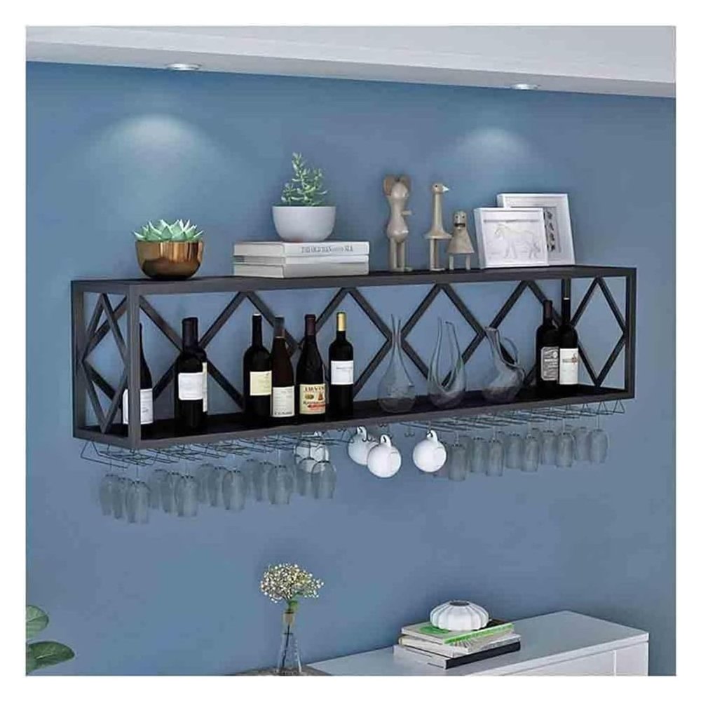 PHLEPS Bar Unit Floating Shelves, Wall-Mounted Wine Racks Inverted Wine Glass Rack Multifunctional Iron Bottle Holder Simple Hanging Goblet Rack for Home, Bar, Cafe, Kitchen, Wine Cellar Etc. (Color