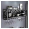 PHLEPS Bar Unit Floating Shelves, Wall-Mounted Wine Racks Inverted Wine Glass Rack Multifunctional Iron Bottle Holder Simple Hanging Goblet Rack for Home, Bar, Cafe, Kitchen, Wine Cellar Etc. (Color view 2