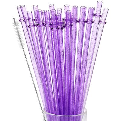 24Pcs Reusable Plastic Straws Colorful Plastic Straws, 11 Inch Long Hard Cup Drinking Straw with Cleaning Brush-Purple