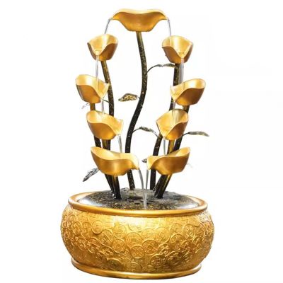 DECORN Indoor Tabletop Water Fountain - Indoor Waterfall - Golden Treasure Basin and Ingot/Yuan Bao Desktop Fountain Good Luck Wealth Prosperity Figurine Feng Shui Decor for Home Office,5 Tier