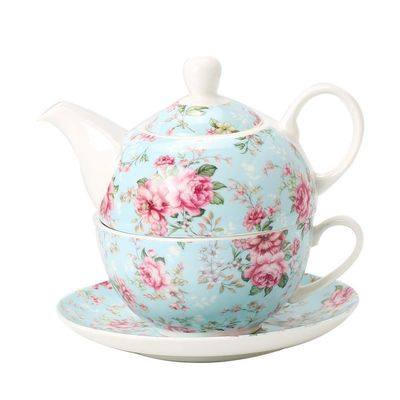 Teapot and Cup Set Tea For One Teapot And Cup Set European Style Flowers Home Teapot Cup Set Office Afternoon Tea Set Ceramics Gifts (Color : Blue)