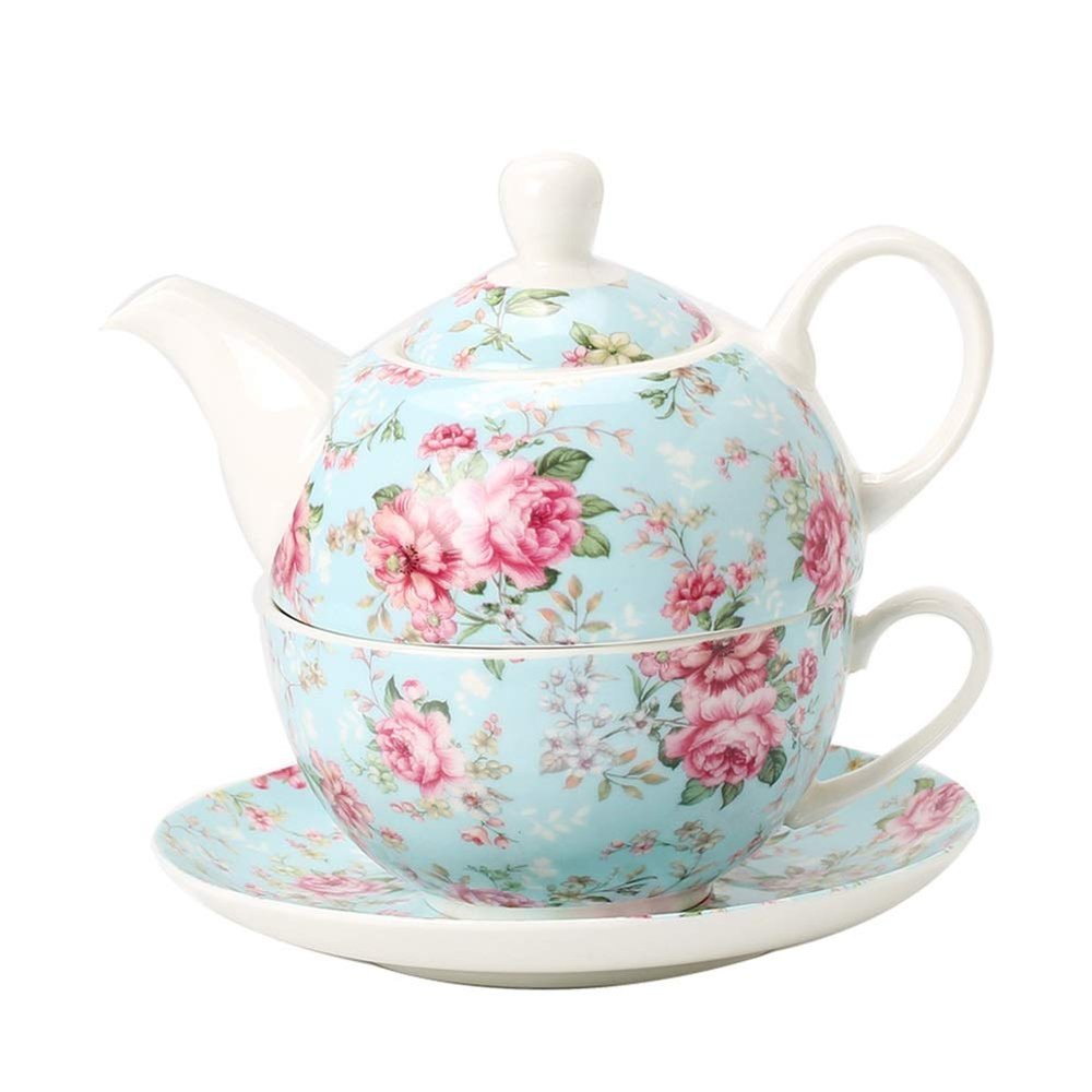 Teapot and Cup Set Tea For One Teapot And Cup Set European Style Flowers Home Teapot Cup Set Office Afternoon Tea Set Ceramics Gifts (Color : Blue)