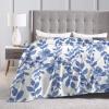 DKJlitter Ultra-Soft Blue White Floral Leaf Pattern Flannel Fleece Throw Blanket Cozy and Lightweight Perfect for Bed, Couch, Sofa, and Gifts 80"x60" view 4