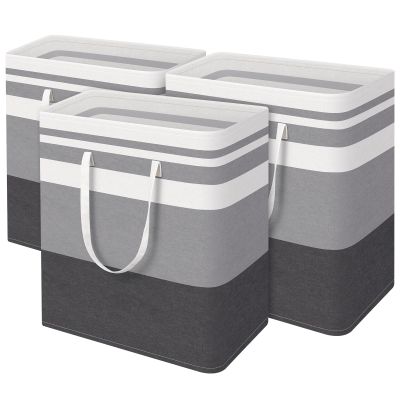 HomeHacks 3-Pack Large Laundry Basket, Waterproof, Freestanding Laundry Hamper, Collapsible Tall Clothes Hamper with Extended Handles for Clothes in The Dorm and Family-(Gradient Grey, 125L)