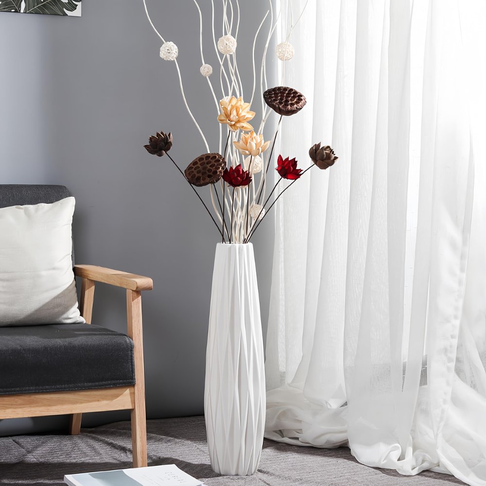 TDIAVH Ceramic White Floor Vase 24 Inches Tall Flower Holder Decorative Large Vases for Table Centerpieces Shelf Home Decor Living Room Branches Sky-Dried Flower Arrangement Simple Decorative