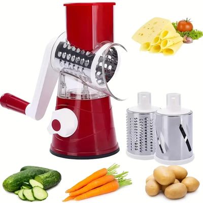 Bartans 1 Set, Multifunctional Fruit Slicer, Cheese Shredder, Manual Food Grater, Vegetable Grater, Cutter With Handle Rocker, Potato Grater, Household Potato Chopper, Kitchen Stuff (Red)