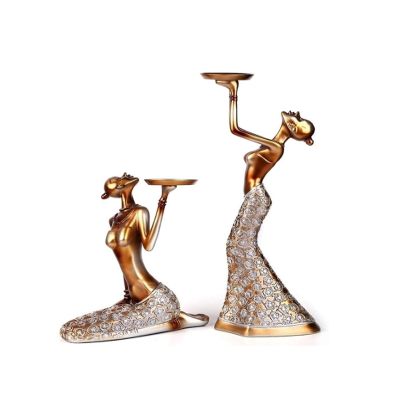 Candelabra 2pcs Vintage Abstract Lady Holder Statue Sculpture Candle Stick Party Weeding Decoration Accessories Home Decor Romantic Gifts (Color : Champagne)