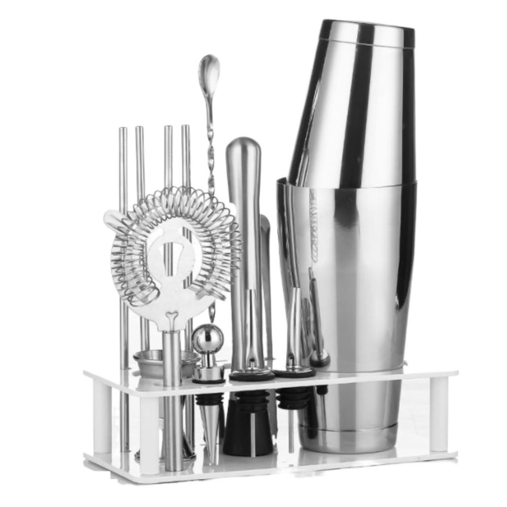Bartender Kit Cocktail Shaker Set 13 Piece Cocktail Shaker Set Bartending Kit for Drink Mixing Stainless Steel Bar Tools with Stand Cocktail Shaker Kit Cocktail Making Set (Color : White, Size : 13p