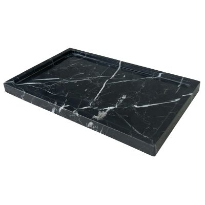 OAIQNUJ Natural Black Marble Vanity Tray, 9.8"x5.9" Genuine Marble Stone Tray for Bathroom/Kitchen/Dresser