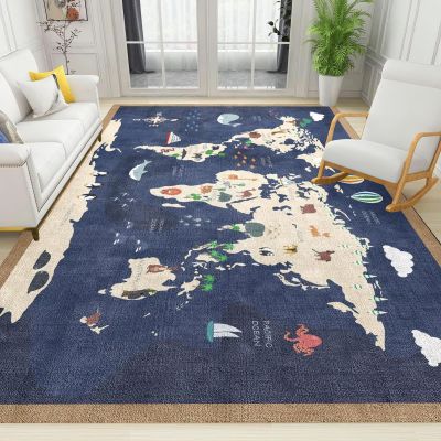 Funny Cartoon World Map Kids Rugs, Children's Enlightenment Animal Map Non Slip Stain Resistant Area Rugs, Soft Machine Washable Carpet for Indoor Bedroom Living Room Decor Rug - 4 ft x 5 ft