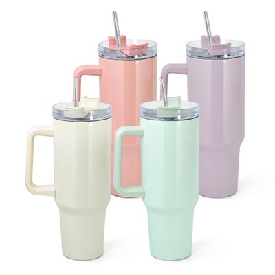 AGH 40 oz Sublimation Tumbler with Handle and Straw 4 Pack Stainless Steel Insulated Tumblers Blanks Water Bottle Travel Cups,Macaron