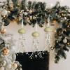 3 Pcs Sea Urchin Jellyfish Christmas Ornament Coastal Beaded Beach Theme Holiday Decorations Ocean Inspired Elegant Hanging Jellyfish Decorations with Crystal and Ribbons (Green) view 3