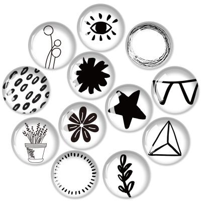 12Pcs Glass Strong Magnetic Refrigerator Magnet Fridge Sticker - Cute Dog Crystal Fridge Magnets Decoration,Office Whiteboard Magnets for Home Decor Crafts (Black and White Simple)