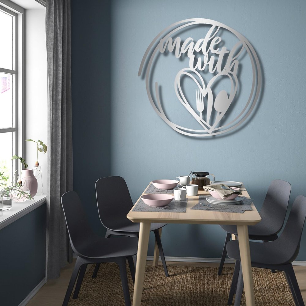 Metal Kitchen Decorations, Metal Art for Kitchen, Kitchen Metal Wall Art, Made With Kitchen Wall Decor, Metal Wall Art Kitchen, Metal Kitchen Wall Decor, Dining Room Wall Decor (16" x 16" | 40 x 40 cm, silver)
