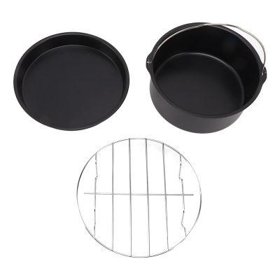 Air Fryer Cake Pan Accessories,Universal Air Fryer Accessories,Stainless Steel Baking Cake Barrel Pizza Pan Grill Nonstick Coating Dishwasher Safe Black(6 inches)