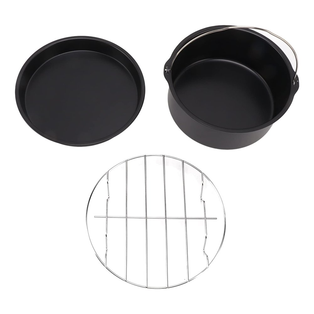 Air Fryer Cake Pan Accessories,Universal Air Fryer Accessories,Stainless Steel Baking Cake Barrel Pizza Pan Grill Nonstick Coating Dishwasher Safe Black(6 inches)