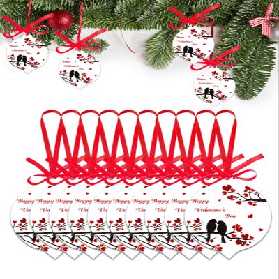 2024 Christmas Ornament Happy Valentine's Day Lover Birds Shadow,Acrylic Hanging Accessories Xmas Tree Decoration for Holiday Party,Love Heart Tree Branch on White Leaf Shape Pendant Gift Tags 10pcs