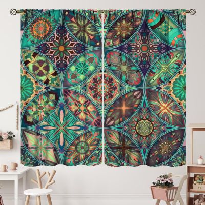 Vintage Mandala Curtains Bohemian Boho Colorful Blackout Rod Pocket Curtains for Bedroom Living Room Kitchen Decor Thermal Insulated Window Drapes 2 Panel Set 84x84in