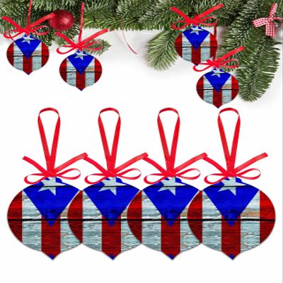 2024 Christmas Ornament Puerto Rico Flag,Acrylic Hanging Accessories Xmas Tree Decoration for Holiday Party,Farm Vintage Wooden Boards Leaf Shape Pendant Gift Tags 4 Pieces
