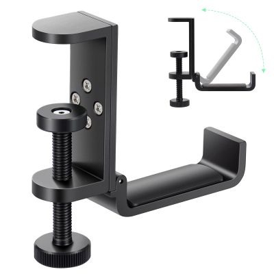 Shinewider All Aluminum Foldable Headphone Holder for Desk, Headset Stand for Desk,Backpack Holder Hook for Desk,Table Bag Hook,Under Desk Clamp Hook for Gaming PC Accessories,Black
