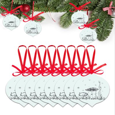 2024 Christmas Ornament Wild Mushroom with Grass Sketch,Acrylic Hanging Accessories Xmas Tree Decoration for Holiday Party,Butterfly Star on Light Teal Leaf Shape Pendant Gift Tags 8 Pieces