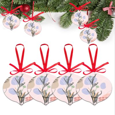 2024 Christmas Ornament Modern Bohemian Geometric Line Art,Acrylic Hanging Accessories Xmas Tree Decoration for Holiday Party,Abstract Leaves Foliage on Pink Leaf Shape Pendant Gift Tags 4 Pieces