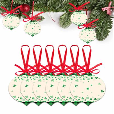 2024 Christmas Ornament St. Patrick's Green Shamrock Leaves,Acrylic Hanging Accessories Xmas Tree Decoration for Holiday Party,Buffalo Checker and Beige Leaf Shape Pendant Gift Tags 6 Pieces