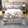 100% Natural Cotton Christmas Tree Duvet Cover Queen, Hand Drawn Snowman Bedding Set For Kids Adults, Christmas House Winter Illustration Comforter Cover, Grey Ball Bedroom Decor Quilt Cover view 1