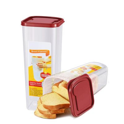 Flexzion 2 Pack Bread Containers Storage Airtight Loaf - Clear Bread Box for Kitchen Countertop BPA-Free Bread Loaf Storage Container Space-Saving & Durable Plastic Bread Container & Dispenser, Red
