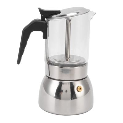 CHEOTIME Espresso Maker, Stovetop Espresso And Coffee Maker Portable Glass Moka Pot Stainless Steel Italian Coffee Maker Classic Espresso Pot Coffee Maker for Home and Cafe(300ml)