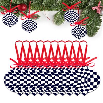 2024 Christmas Ornament Abstract Illusion Aesthetic Grid Art,Acrylic Hanging Accessories Xmas Tree Decoration for Holiday Party,Distorted Navy Blue White Lattice Leaf Shape Pendant Gift Tags 10pcs