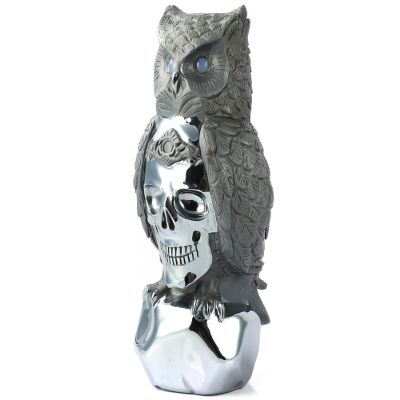 7.8" Tera-Hertz Hand Carved Crystal Skull and Owl Sculpture, Crystal Healing