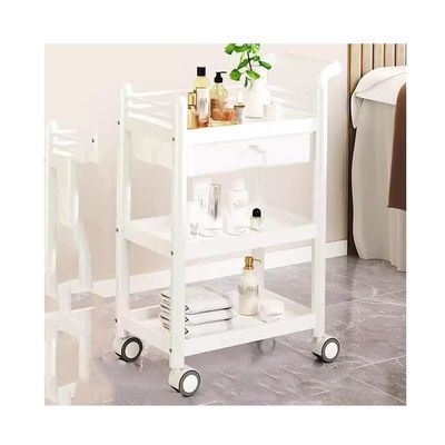 GRRICEPL Rolling Utility Cart, 3-Tier Esthetician Cart, Medical Cart Shelf, Optional with Basin Or Small Trash Can (Color : White-A, Size : 52x37x90cm)