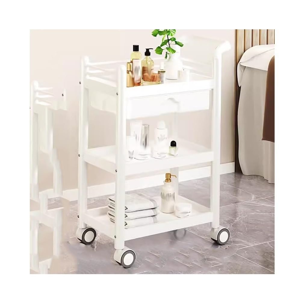 GRRICEPL Rolling Utility Cart, 3-Tier Esthetician Cart, Medical Cart Shelf, Optional with Basin Or Small Trash Can (Color : White-A, Size : 52x37x90cm)