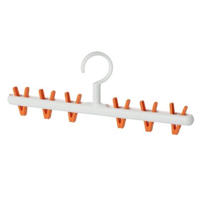 Plastic Drying Rack, Multifunctional Sock Clips with 6 Clips, Drying Rack for Socks Lingerie, 360 Degree Rotatable Laundry Hanger for Home, Bedroom(White Orange)
