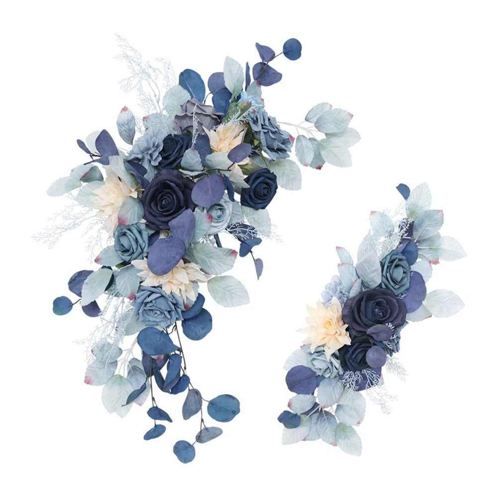 LKPOMI Artificial Wedding Arch Flower Swag Set of 2, Wedding Flowers Rose Floral Arrangement Swag Wedding Arch Decor for Wedding Ceremony and Reception Backdrop Decoration (Blue)