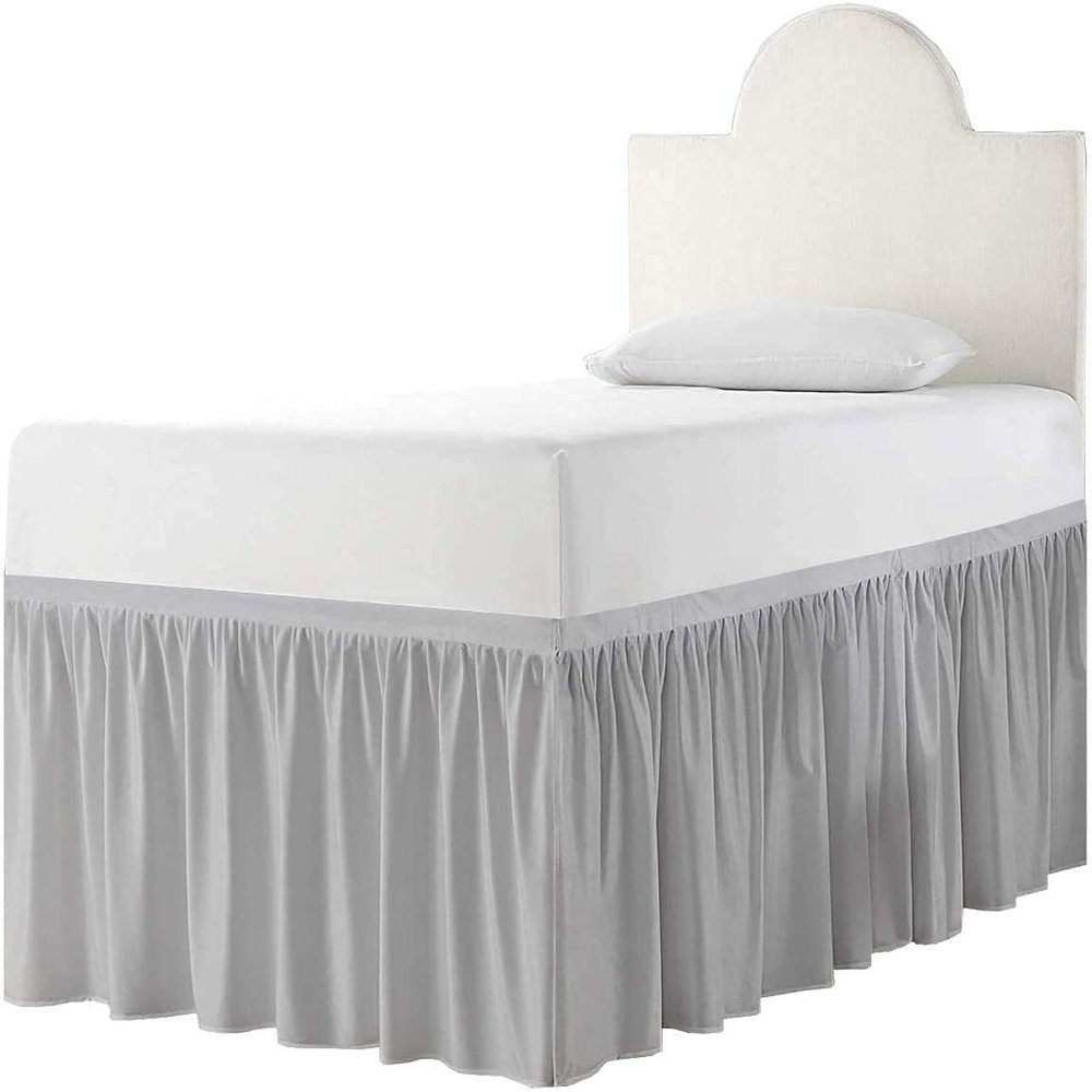 Dorm Bed Skirt, Dorm Room Dust Ruffled Bed Skirt, Twin-XL Size 100% Microfiber Bed Skirt, Extra Long 39" x 80" Dorm Room Bed Skirt, Twin-XL (50 Inch Drop, Light Grey Solid)