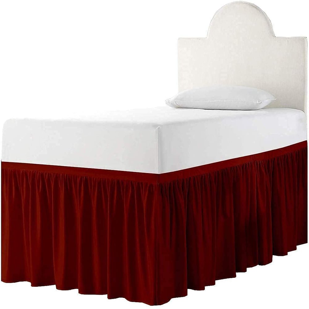 Dorm Bed Skirt, Dorm Room Dust Ruffled Bed Skirt, Twin-XL Size 100% Microfiber Bed Skirt, Extra Long 39" x 80" Dorm Room Bed Skirt, Twin-XL (30 Inch Drop, Burgundy Solid)