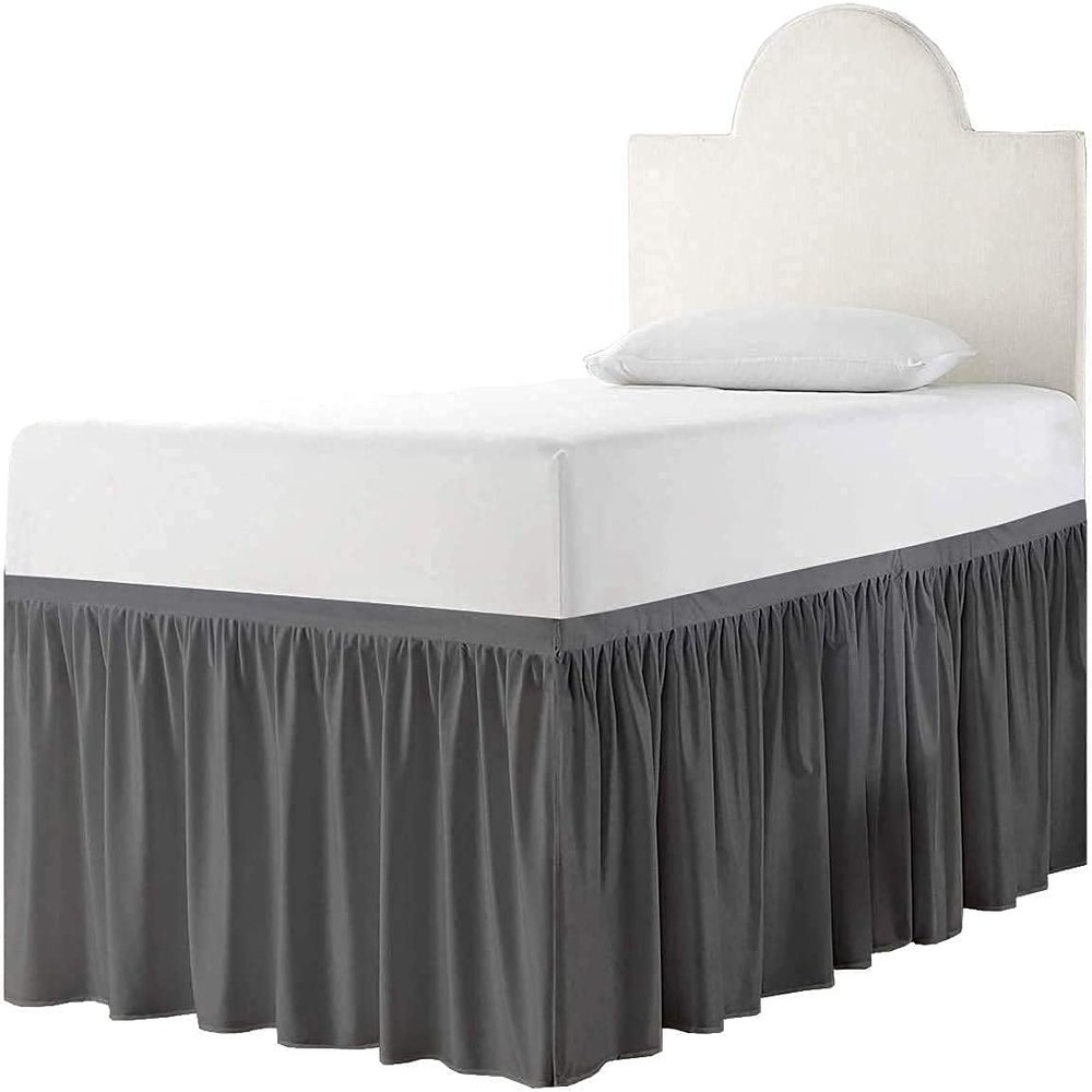 Dorm Bed Skirt, Dorm Room Dust Ruffled Bed Skirt, Twin-XL Size 100% Microfiber Bed Skirt, Extra Long 39" x 80" Dorm Room Bed Skirt, Twin-XL (42 Inch Drop, Dark Grey Solid)